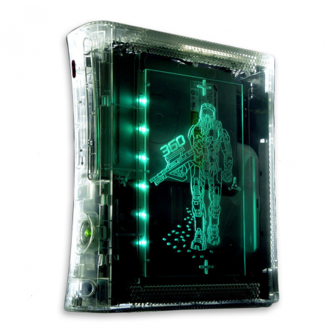 Carcasa Completa Xbox 360 Fat Transparente LED Verde